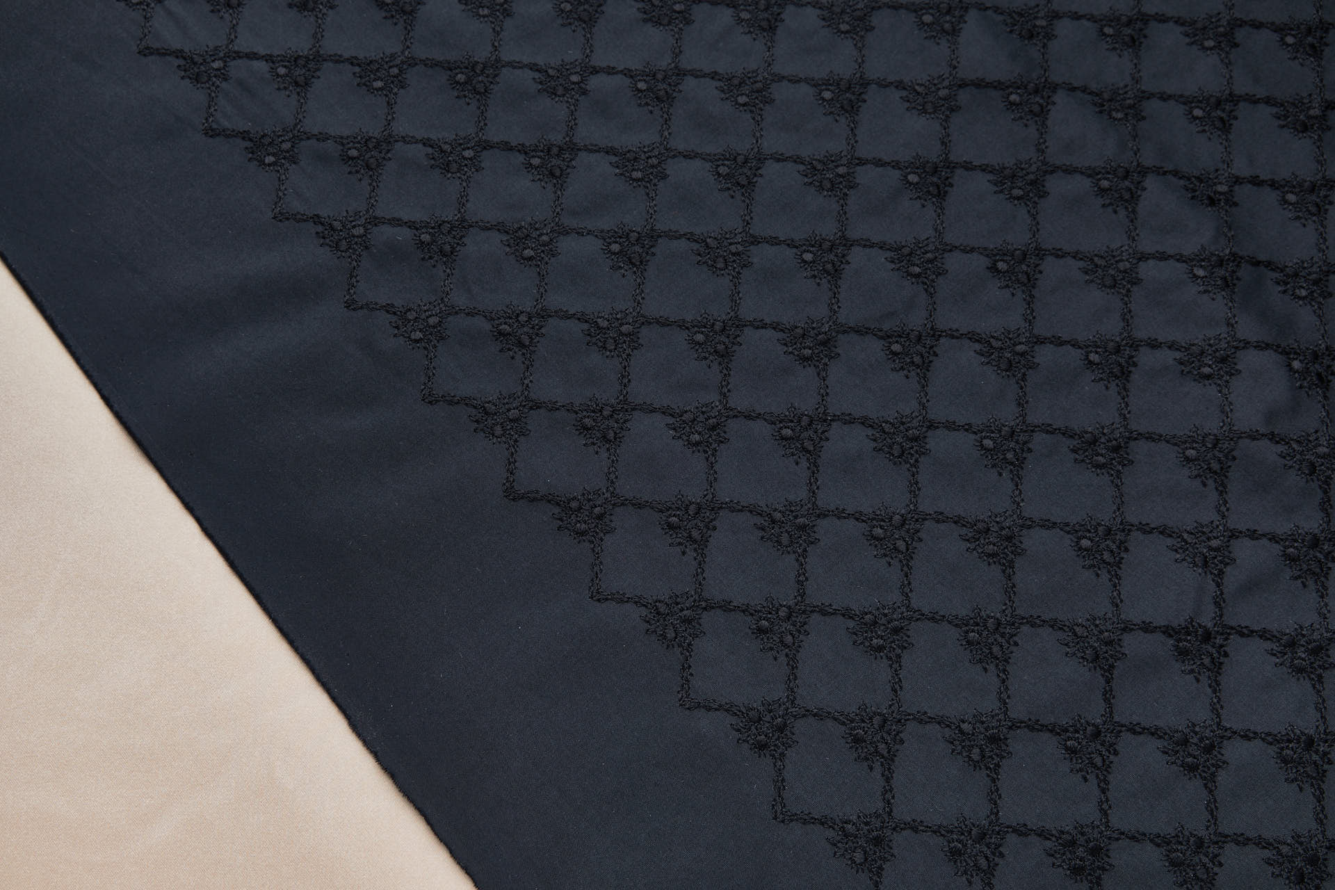 Black Small Flowers Trellis Embroidery fabric, image 4 of 9