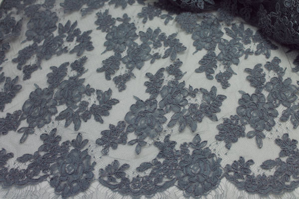 Slate Grey Corded Lace fabric, image 3 of 4