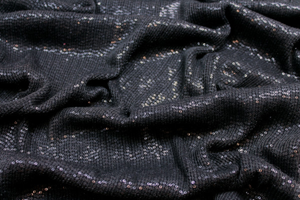 Micro Sequin On Silk Chiffon - Black fabric, image 2 of 5