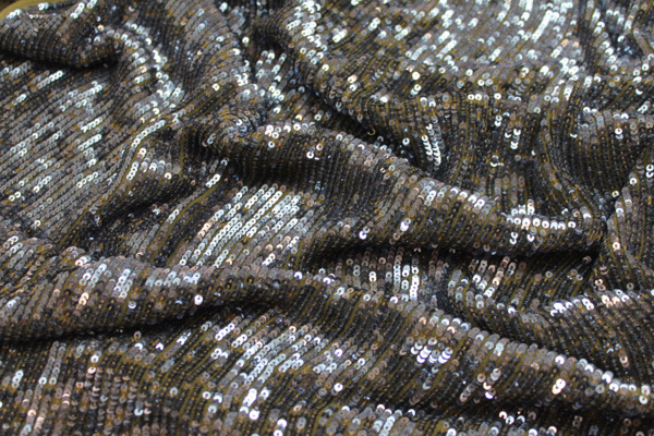 Overlapping Micro Sequin On Silk Chiffon - Anthracite / Olive fabric, image 2 of 4