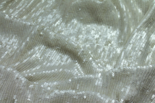 Overlapping Micro Sequin On Silk Chiffon - Ivory fabric, image 3 of 4
