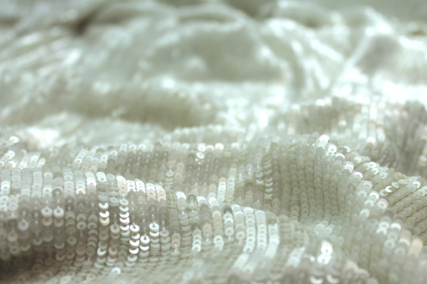 Overlapping Micro Sequin On Silk Chiffon - Ivory fabric, image 2 of 4