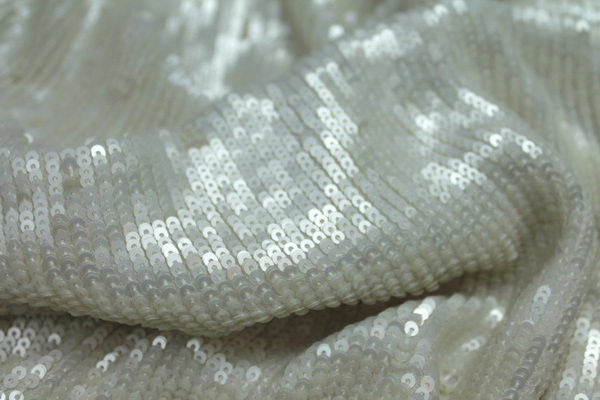 Overlapping Micro Sequin On Silk Chiffon - Ivory fabric, image 4 of 4