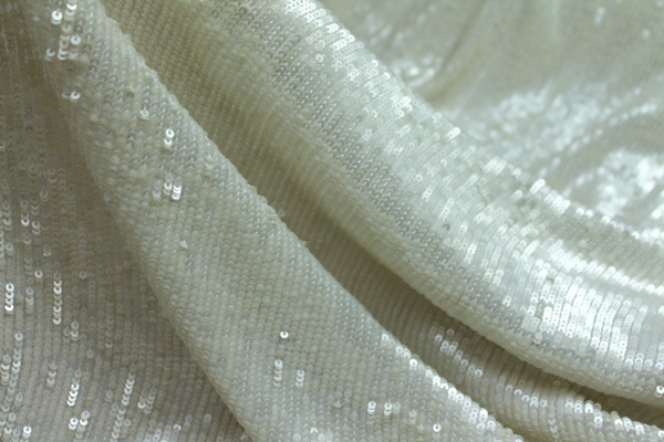 Overlapping Micro Sequin On Silk Chiffon - Ivory fabric