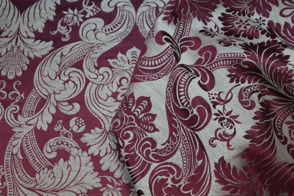 Linen Brocade - Burgundy/Natural fabric