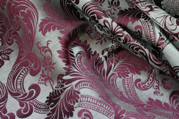 Linen Brocade - Burgundy/Natural fabric, image 5 of 6