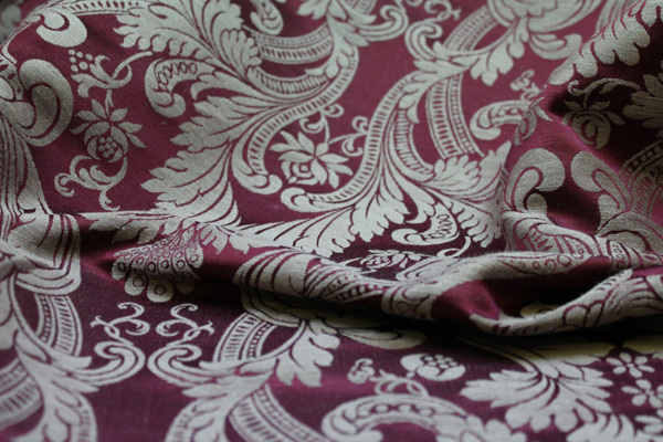 Linen Brocade - Burgundy/Natural fabric, image 2 of 6