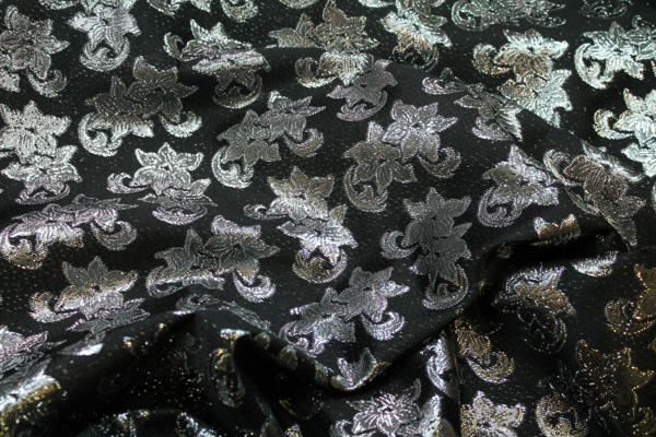 Black and Silver Floral Brocade fabric, image 4 of 5