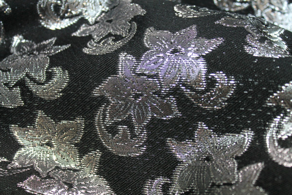 Black and Silver Floral Brocade fabric, image 3 of 5