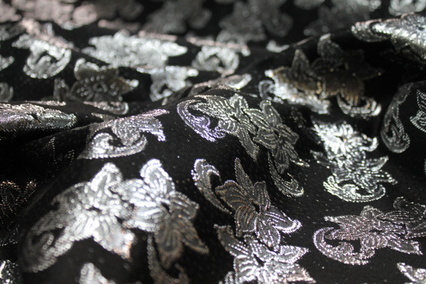 Black and Silver Floral Brocade fabric