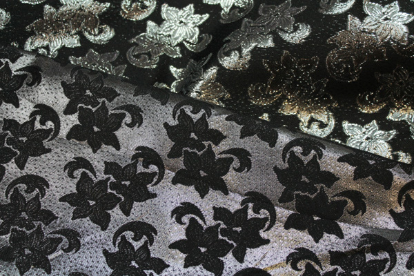 Black and Silver Floral Brocade fabric, image 2 of 5