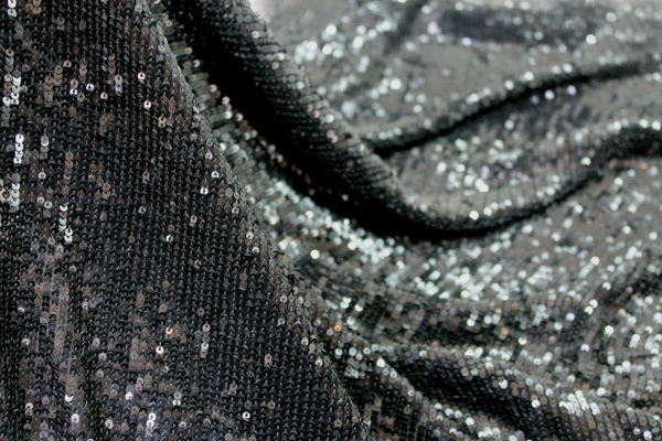 Overlapping Micro Sequin On Silk Chiffon - Black fabric