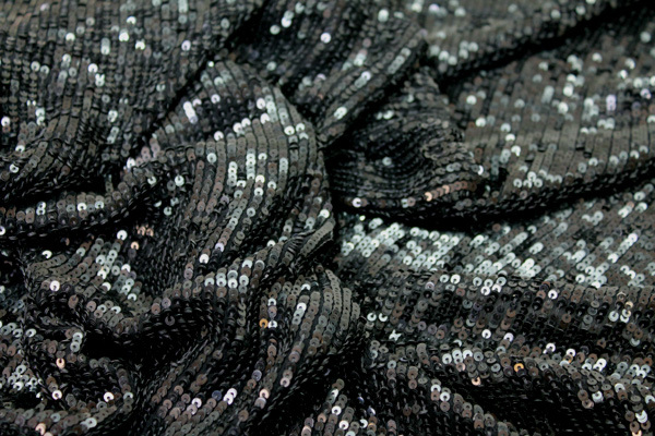 Overlapping Micro Sequin On Silk Chiffon - Black fabric, image 3 of 5