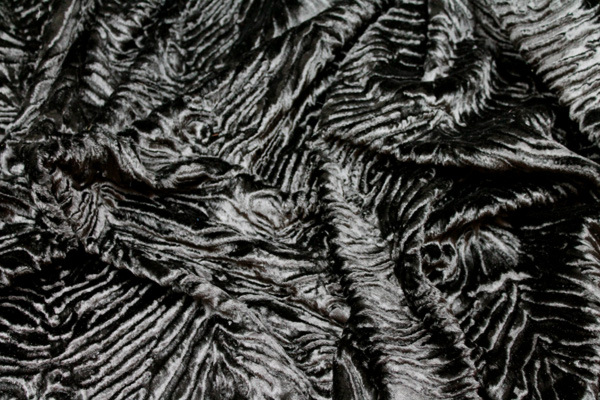 Faux Fur - Textured Astrakhan Style Black Short Pile fabric, image 3 of 6
