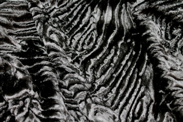 Faux Fur - Textured Astrakhan Style Black Short Pile fabric