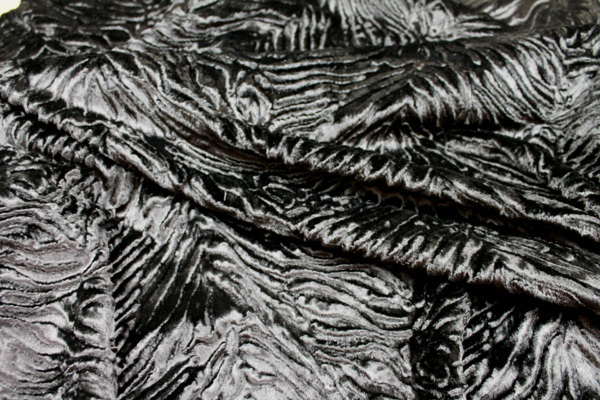 Faux Fur - Textured Astrakhan Style Black Short Pile fabric, image 2 of 6