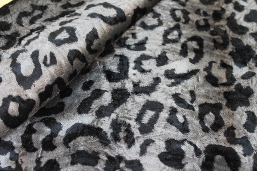 Heavy Cotton Velvet - Black and Grey Leopard fabric, image 4 of 7