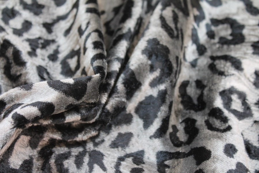 Heavy Cotton Velvet - Black and Grey Leopard fabric, image 2 of 7