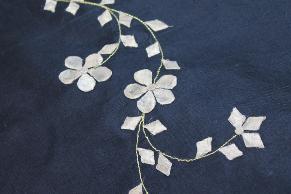 Black Silk Organza - Gold Applique Flowers fabric, image 3 of 8