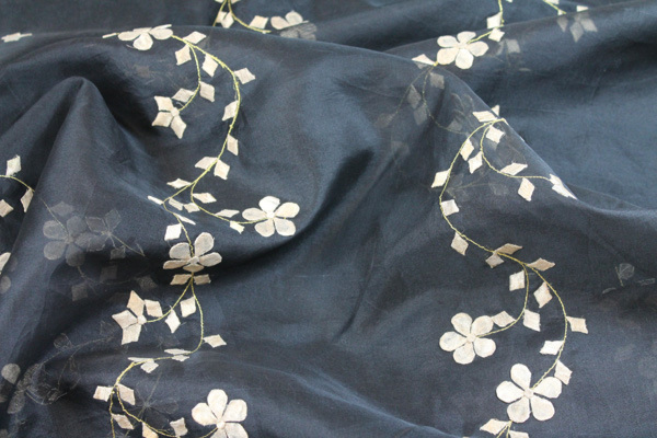 Black Silk Organza - Gold Applique Flowers fabric, image 8 of 8