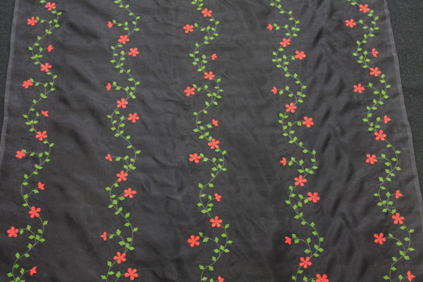 Black Silk Organza - Red and Green Applique Flowers fabric, image 4 of 6