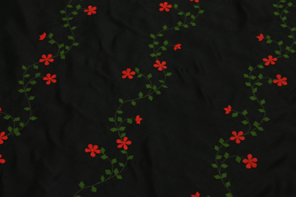 Black Silk Organza - Red and Green Applique Flowers fabric, image 6 of 6