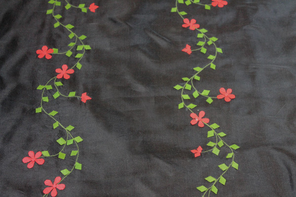 Black Silk Organza - Red and Green Applique Flowers fabric, image 3 of 6