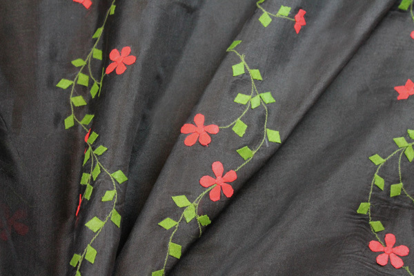 Black Silk Organza - Red and Green Applique Flowers fabric, image 5 of 6