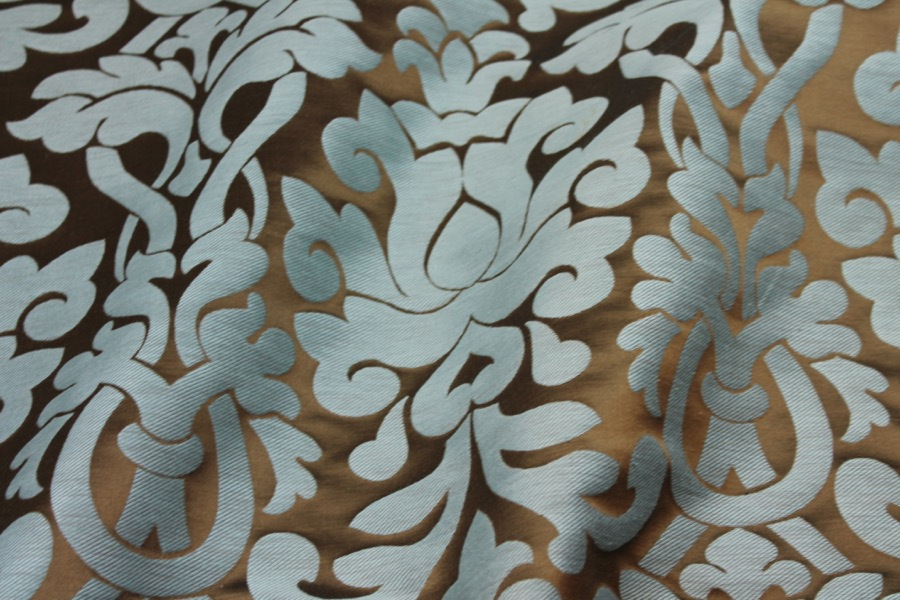 Large Scale Brocade - Blue/Brown fabric, image 4 of 6