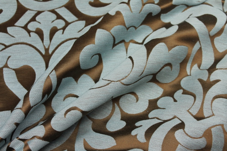 Large Scale Brocade - Blue/Brown fabric, image 6 of 6