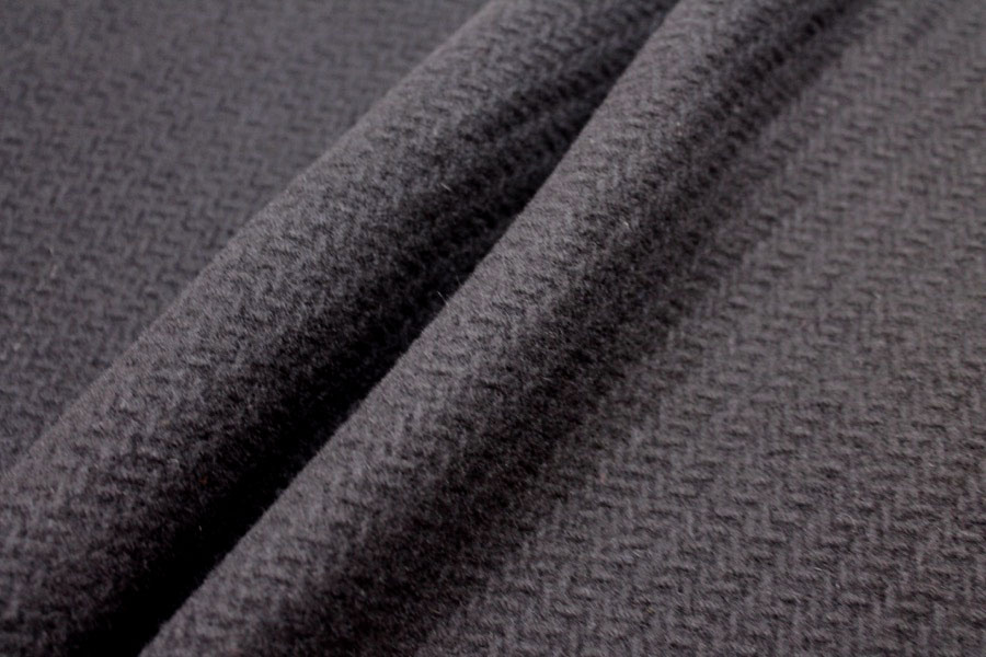 Black Basket Weave Heavy Wool fabric, image 2 of 5
