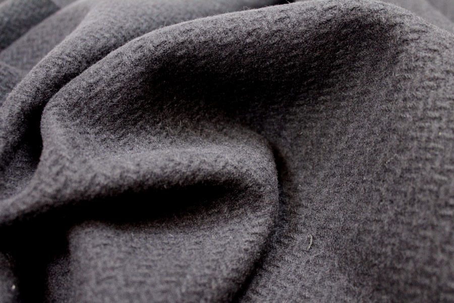 Black Basket Weave Heavy Wool fabric, image 3 of 5