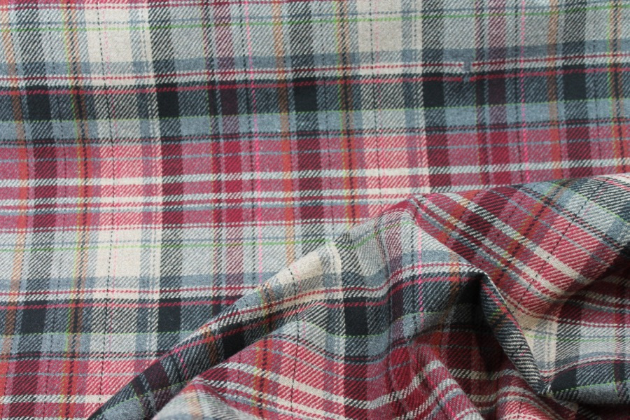 Wool Tartan Bonded with Red Nylon fabric, image 3 of 9