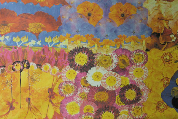 Art Print on Cotton Drill - Flowers in Pink, Yellow, Blue and Red fabric