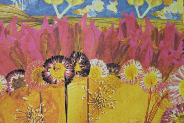 Art Print on Cotton Drill - Flowers in Pink, Yellow, Blue and Red fabric, image 3 of 5