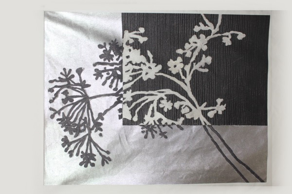 Art Print on Cotton Drill - Black and Silver Flower fabric, image 2 of 6