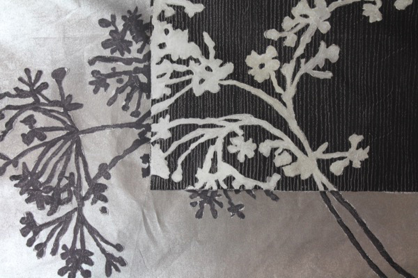 Art Print on Cotton Drill - Black and Silver Flower fabric