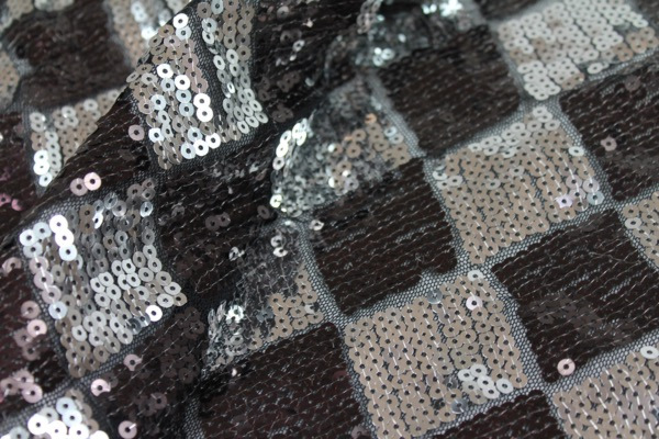 Harlequin Sequin On Tulle - Silver / Brown fabric