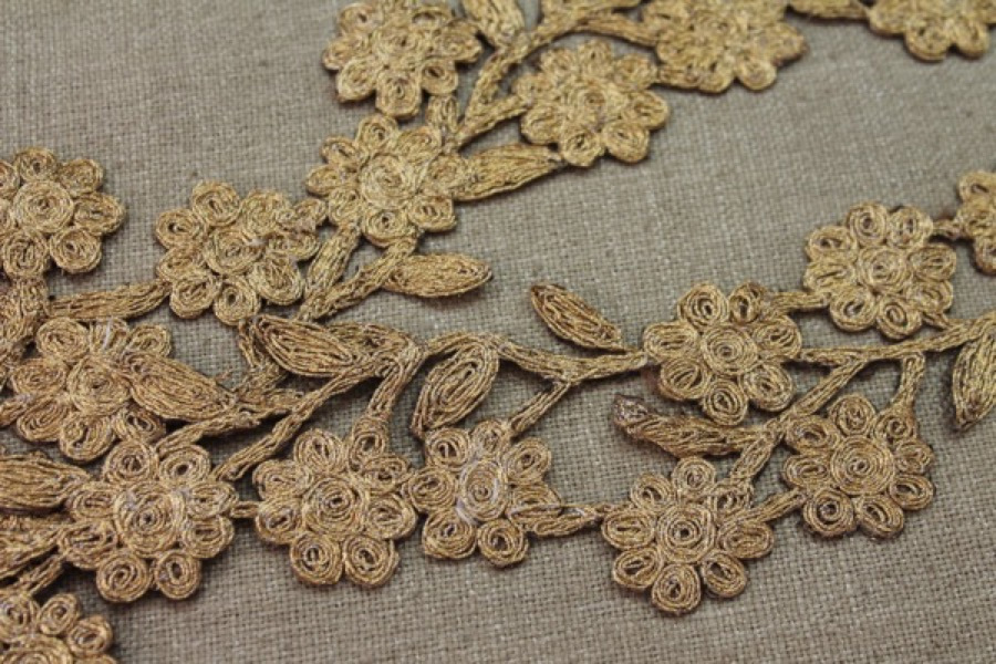 Metallic Flower Embroidery Trim in Gold Thread, image 5 of 5