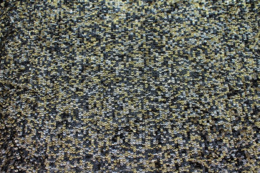 Corrugated Round Sequin on Silk Chiffon - Gold/Silver/Black fabric, image 2 of 5