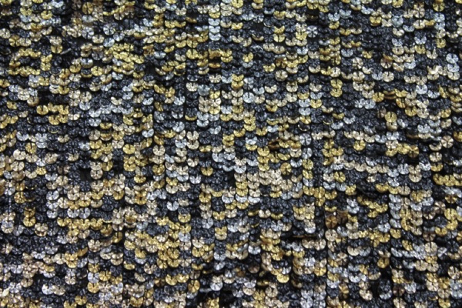 Corrugated Round Sequin on Silk Chiffon - Gold/Silver/Black fabric, image 4 of 5