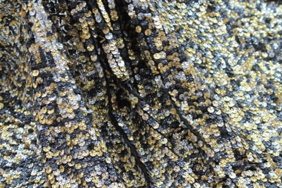 Corrugated Round Sequin on Silk Chiffon - Gold/Silver/Black fabric, image 5 of 5