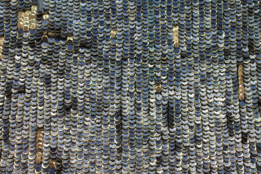 Cupped Layered Sequin on Silk Chiffon - Gold/Navy fabric, image 7 of 7