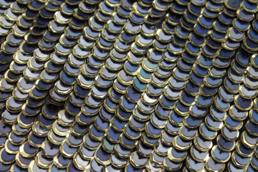 Cupped Layered Sequin on Silk Chiffon - Gold/Navy fabric, image 2 of 7