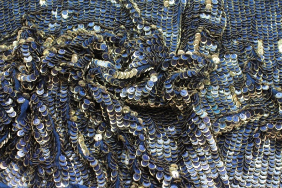 Cupped Layered Sequin on Silk Chiffon - Gold/Navy fabric, image 4 of 7