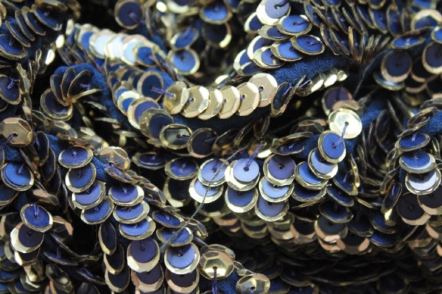 Cupped Layered Sequin on Silk Chiffon - Gold/Navy fabric, image 3 of 7