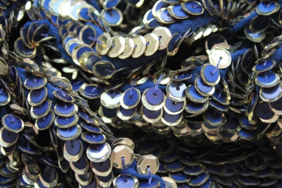 Cupped Layered Sequin on Silk Chiffon - Gold/Navy fabric, image 6 of 7