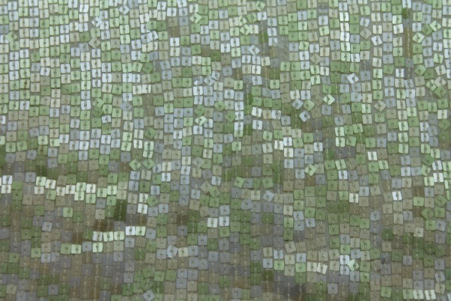 Small Square Sequin on Silk Chiffon - Pastel green fabric, image 2 of 6