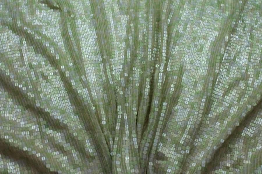 Small Square Sequin on Silk Chiffon - Pastel green fabric, image 3 of 6