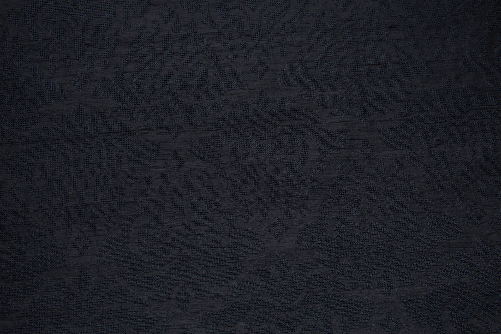 Black Crosstitch Style Embroidery on Black Silk Dupion fabric, image 4 of 11